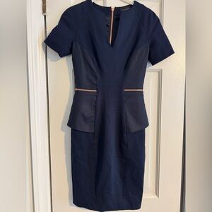 Ted Baker Navy Midi Sheath Dress with Zip Detail